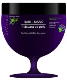 A purple cup with a hair mask on it.