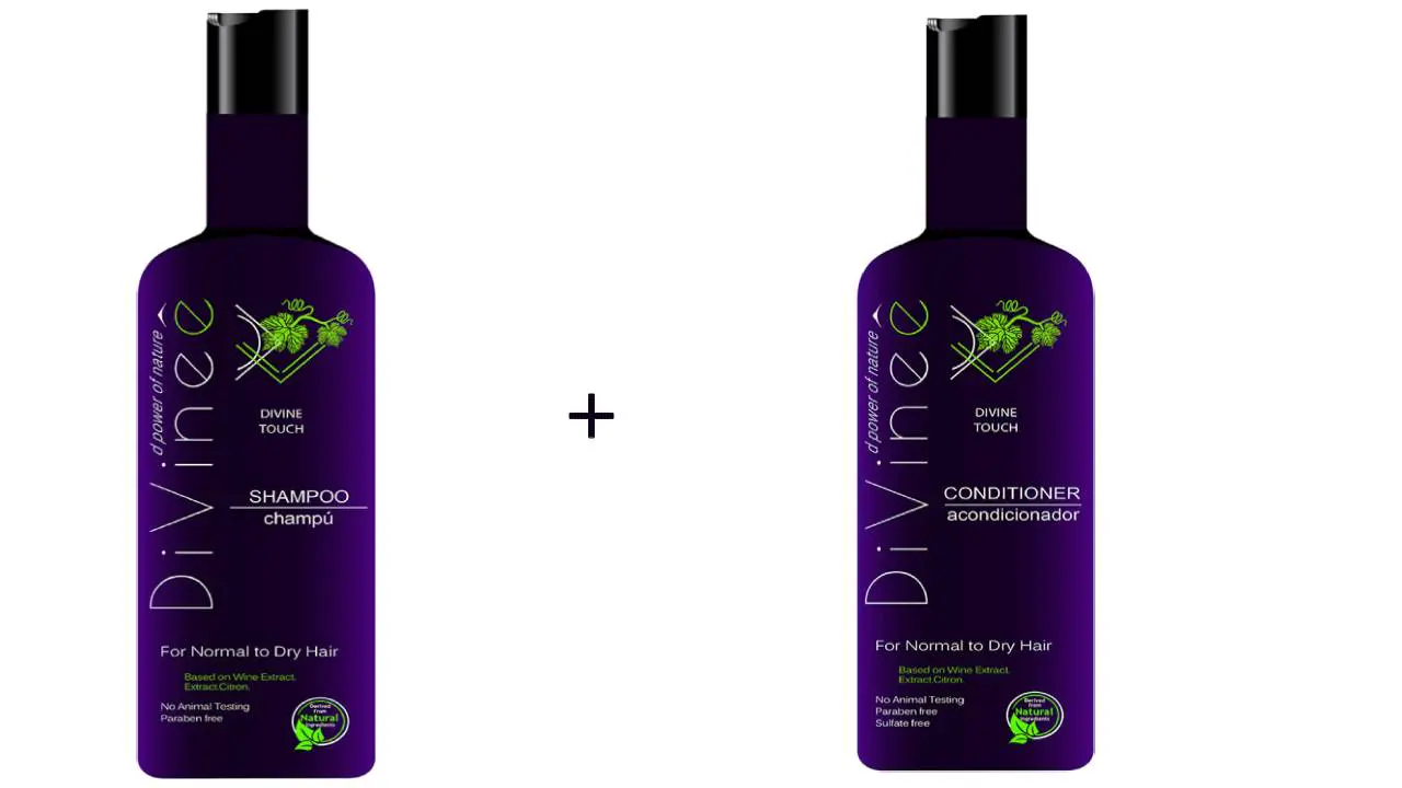A bottle of conditioner and a bottle of hair product.