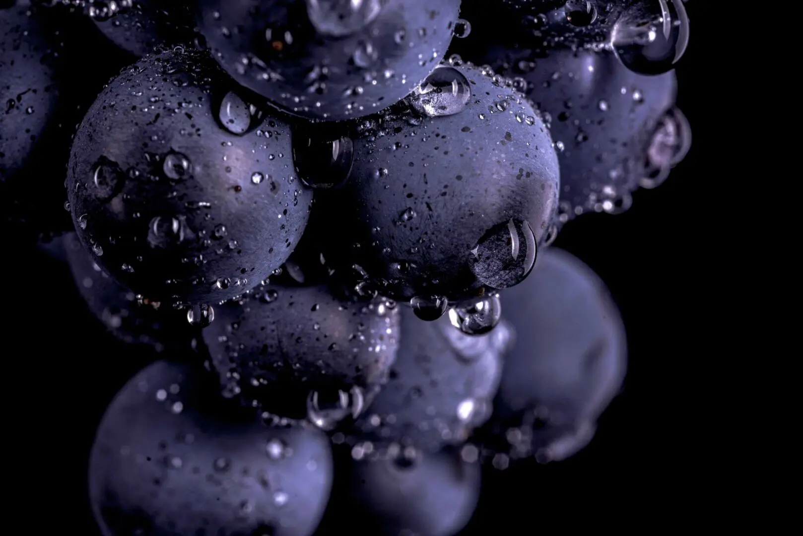 A close up of grapes with water droplets on them